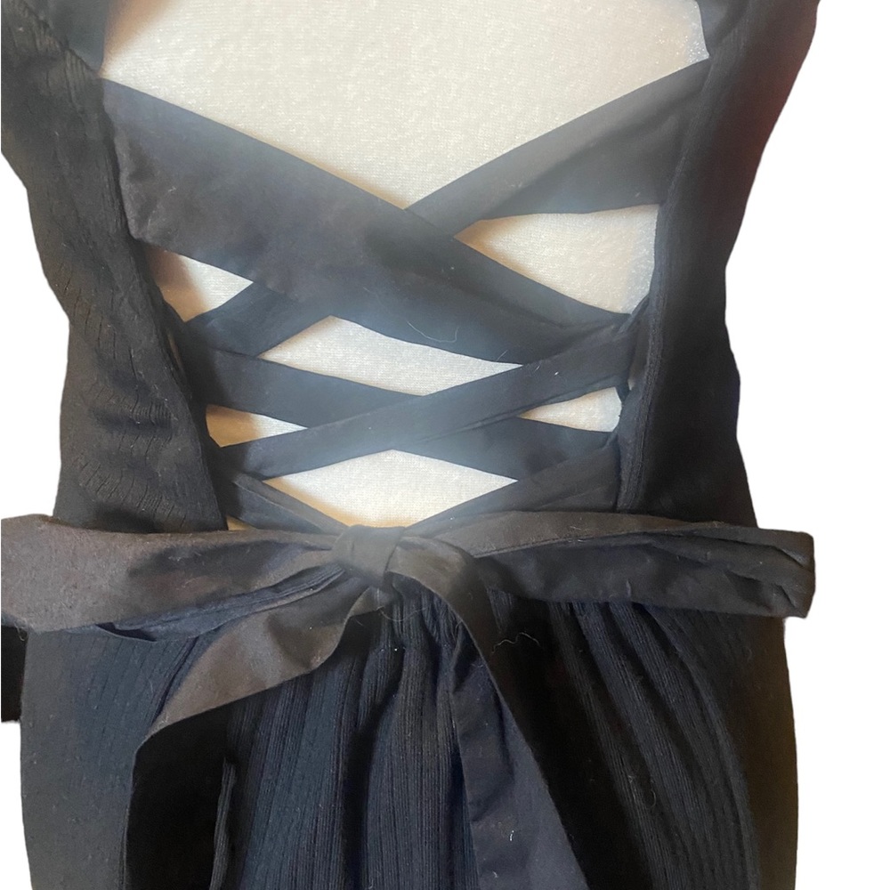 Anthropologie Black Midi Dress back corset style lace up. Classic dress - Picture 6 of 9
